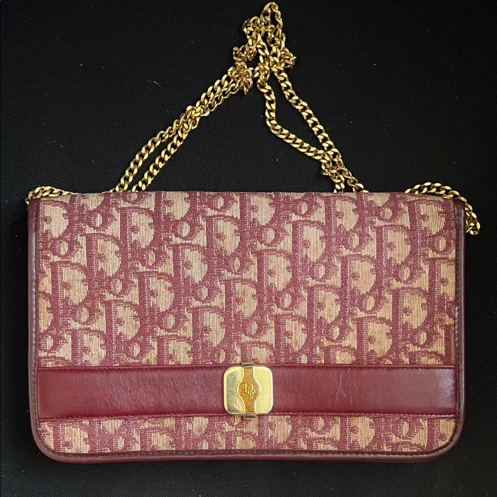 Vintage Dior Burgundy and Gold Chain Shoulder Bag